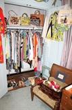 Vintage chair and a closet full of clothing (mostly newer), vintage purses