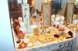 Celluloid vanity set, glassware, boxes, art, and more!