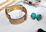 Antique 10k yellow gold bracelet and sterling silver / turquoise earrings