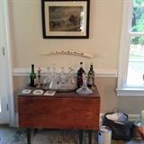 drop leaf gate leg table, Waterford decanters