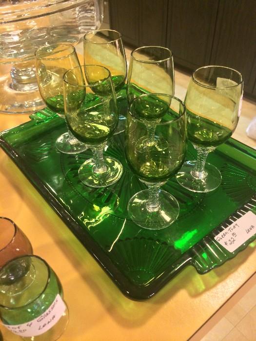 Green tray and small glasses