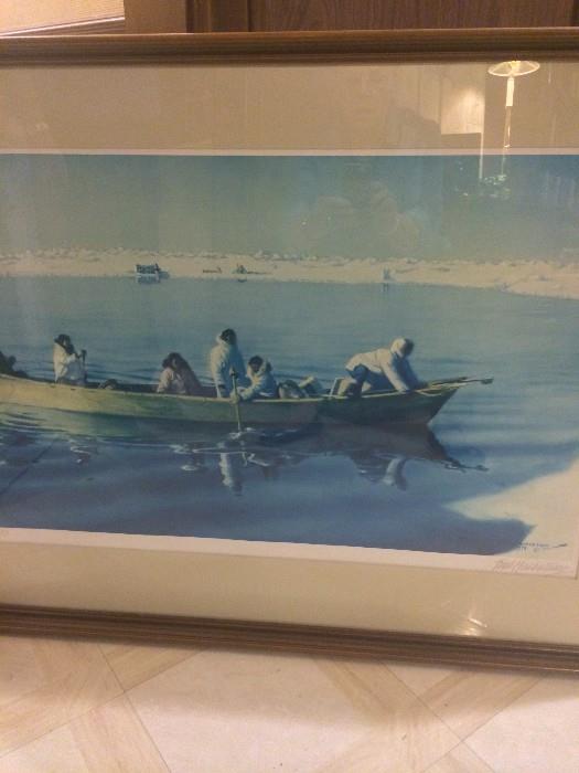 One of the many framed art selections by Alaskan artist Fred Machetanz (from the estate of Mrs. Lena Callender)