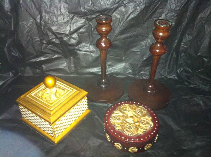 wood boxes with wood candle sticks