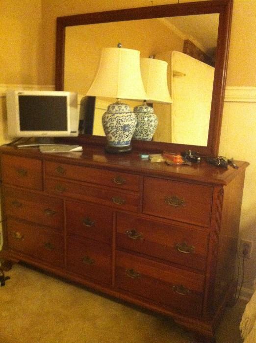 Cherry dresser matching cherry bed and side table 