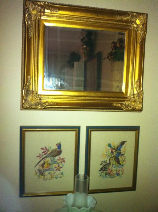 matching pair of birds plus gold guild mirror