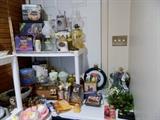 Decorative holiday items, oil lamps, clock, etc...