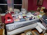 Full size bed with mattress/box spring, headboard, footboard and rails, More sheet sets, comforter sets and pillow