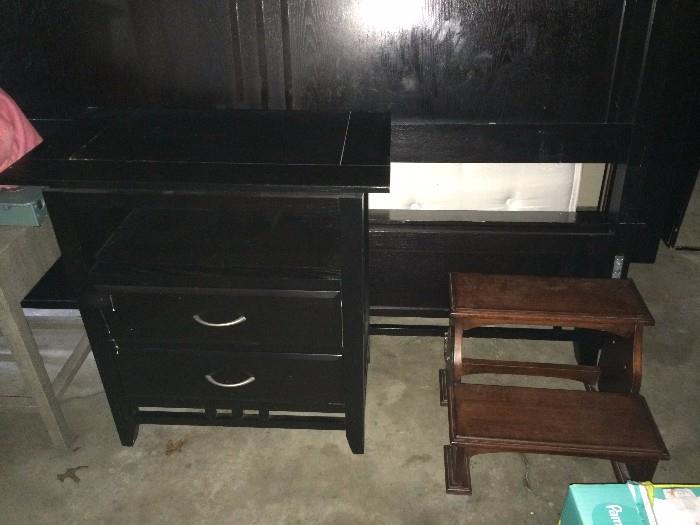 step stool,  small table with drawers