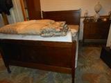 Scottish Oak Full Bed with Original Cast Iron Rails / Late 1800's Aberdeen, Scotland