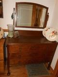 Scottish Oak Dresser with Original Cast Handles & Diamond Cut Beveled Mirror Circa 1890's