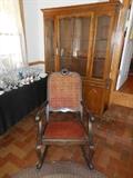 Antique wicker & solid wood rocking chair, French Provencal China Cabinet