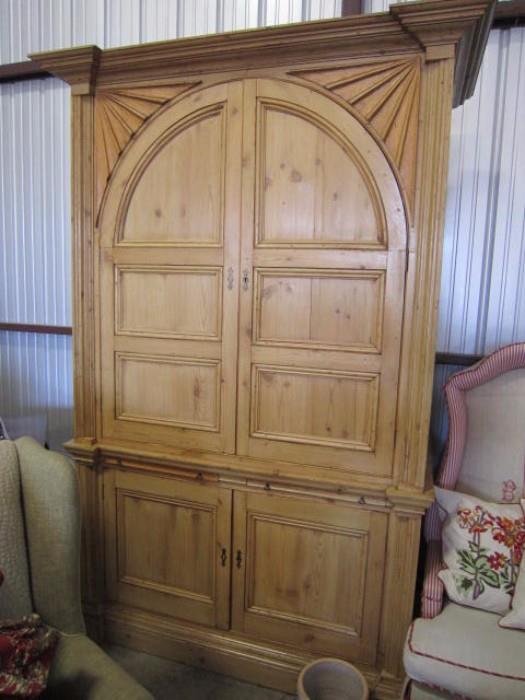 English Pine cabinet made of re-purposed antique pine- would make a great bar for an office or den, or provide a lot of storage! 91" X 55" X 28"