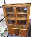 vintage Armoire for bedroom with glass doors and wood shelves