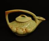 Vintage 1946 McCoy pottery pine cone teapot Green and brown glazed finish 