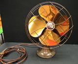 Vintage Emerson Brass Blade fan 6250K electric fan 10" fan .
approx 10" diameter, stands about 14.5" tall