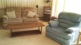 Furniture, some cool designed tables, two blue matching chairs, matching loveseat and couch.  All clean.