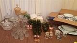 Glassware, Noritake dish set, Salt & Peppers, Fostoria Chintz glasses and candlesticks (not pictured)