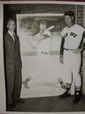 Rare Press Photo of Charles Lidbergh Artist and Ted Williams in front of a 6' tall painting of Ted completed by Charles Lidbergh. The painting is in the Baseball Hall of Fame. Only photo known
