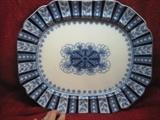 John Ridgway (Ridgways) Flow Blue Turkey Platter 19.5" x 16". Corinthian Flute CA 1830-1841