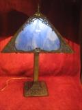 Arts and Crafts Blue Slag Glass Lamp CA 1920's/30's