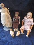 Antique Dolls including 1800's wood doll and Horseman doll