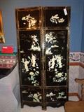 4 panel oriental screen w/mother of pearl and jade