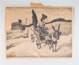 Lot #1403 Benton, Man in Cart with Donkey