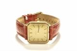 Lot #166 14K Omega Watch with Leather Band, Gold Face