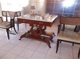 antique table and 2 chairs