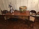 Italian Provincial Writing Desk, Chinese Fishbowl, Elephant Wine or Champaigne Cooler by Arthur Court.