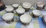 LENOX CUPS AND CREAM & SUGAR WITH HOLDERS