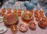 FEDERAL GLASS "NORMANDIE IRIDESCENT" AND ANCHOR HOCKING "BLUE BUBBLE" 