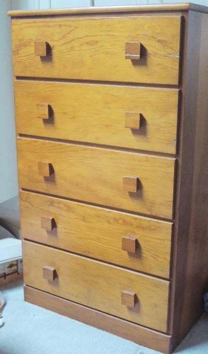 5-drawer tallboy  - chest of drawers. Medium tone wood
