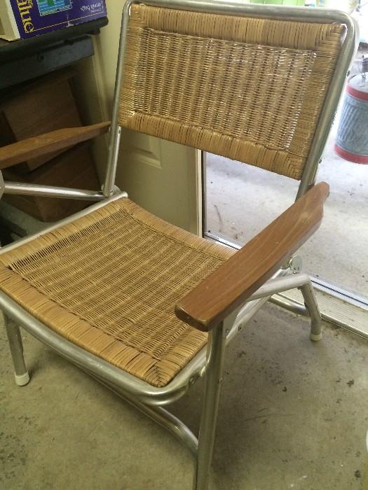 Woven-seated aluminum-framed vintage deck chair--AWESOME