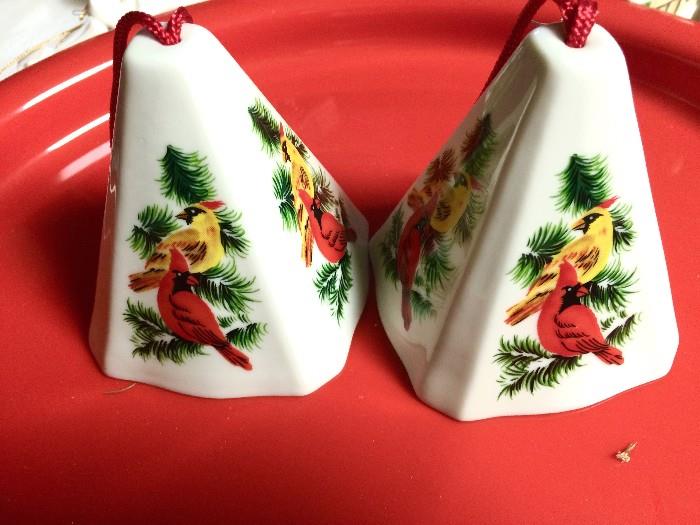 porcelain bell ornaments with birds