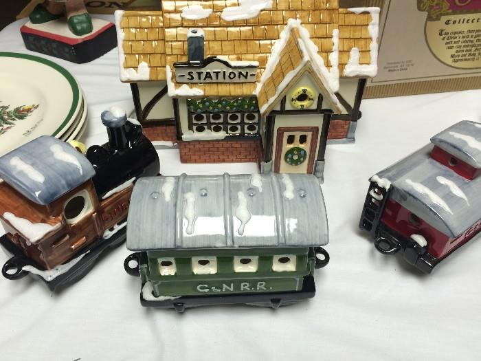 Dept. 56 light-up train station with three cars