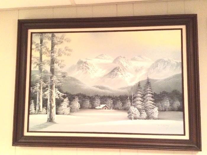 Oversized landscape oil, framed