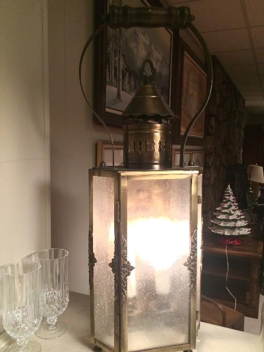 Unique oversized brass lantern table lamp