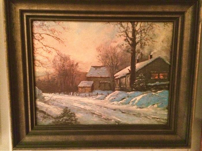 Landscape oil, framed