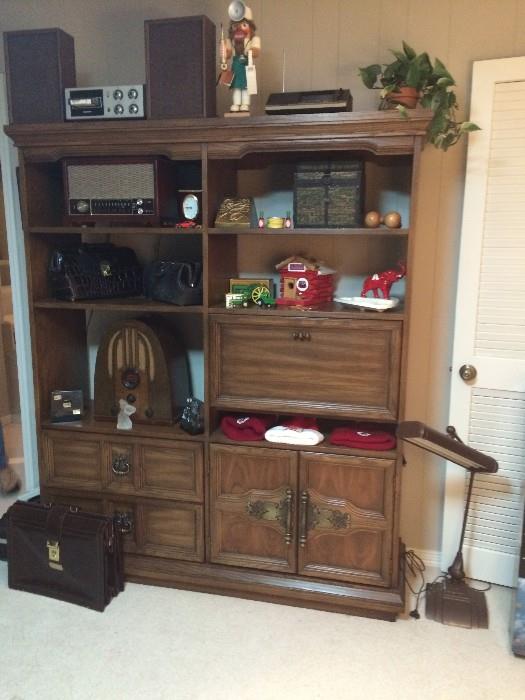 Display/storage with drop-down desk--amazing functional piece of vintage wooden furniture