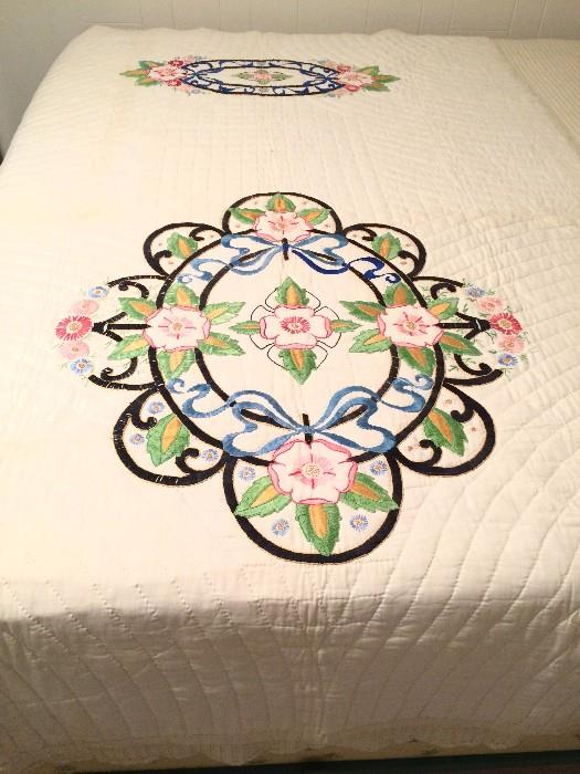 Hand embroidery on twin quilt/throw
