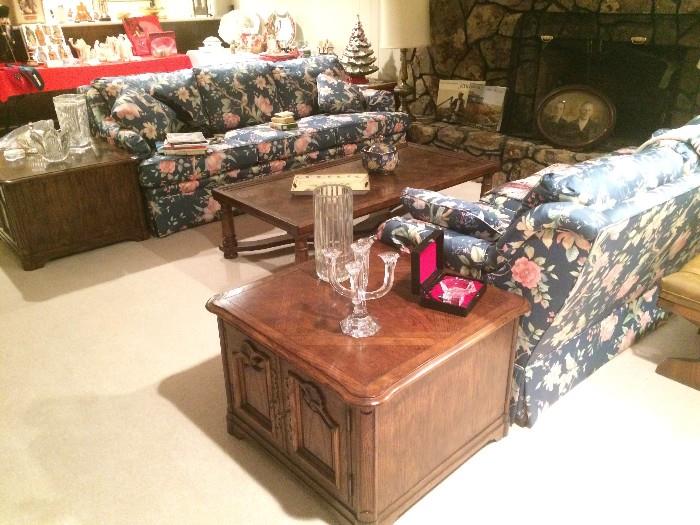 Coffee table and side tables, plus couches