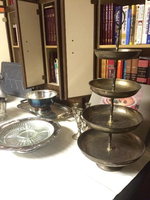 Amazing (needs polishing) silver plate four-tiered serving tray