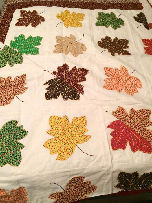 Hand-sewn quilt top with fall leaves, so striking