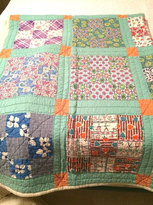 Hand-sewn wedding-ring quilt great condition