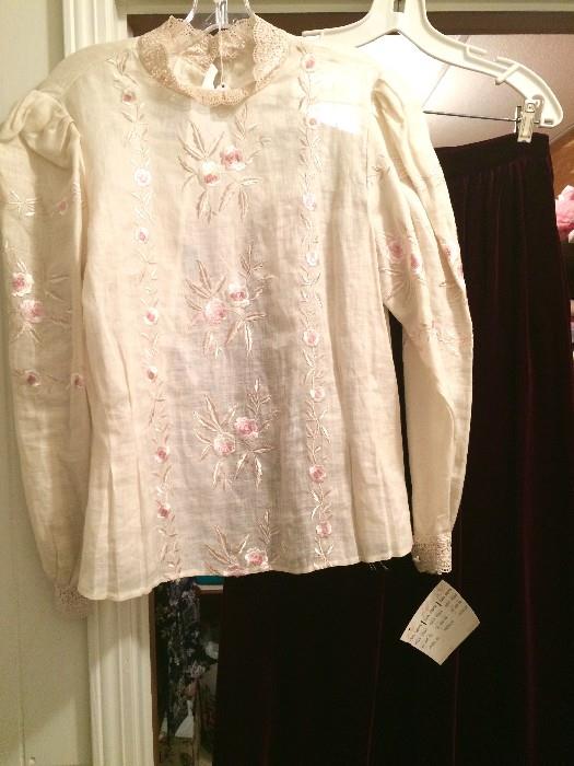 Gorgeous size 12 embroidered blouse and long velvet skirt, still with Lord & Taylor tags