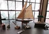 Large Vintage Replica 1895 Cup Racer Model Wooden Racing Sailboat With Stand