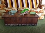 Lane cedar chest, glass grapes, Murano glass