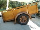 1939 "woody" trailer, made from maple (!) with painted metal fenders. Needs new tires. Approx 4' x7' interior. Both ends are hinged. 