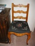 Dining chair, ladder back, needlepoint cover. 